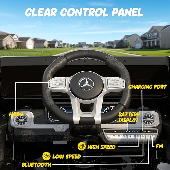 Licensed Mercedes Benz G63 Kids Electric Car, 12V 7Ah G wagon Ride on Car w/Safety High Window, Remote Control, 3 Speeds, Music Player, Horn & LED Lights for Toddlers (Black)