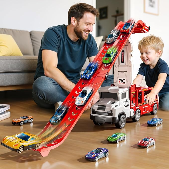 Toddler Car Truck Toys for 3 4 5 6 7 8 Years Old Boys, Transporter Truck Toy Track Set with 12 Die-Cast Car Toys, Toy Gifts for 3 4 5 6 Year Old Boys Kids
