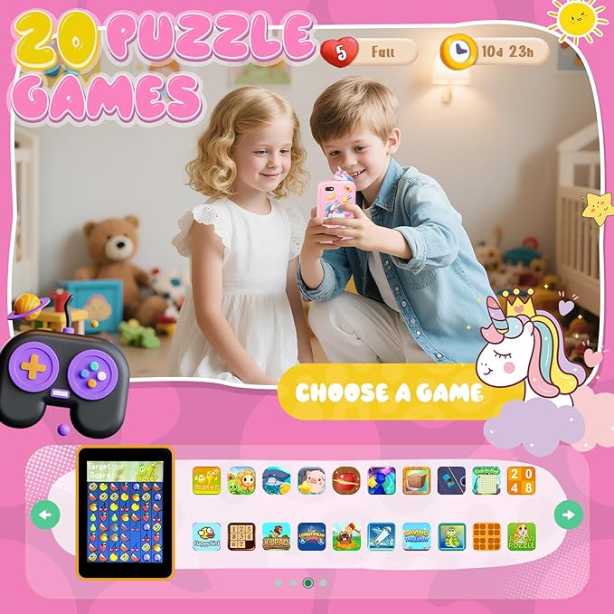 Kids Smart Phone Toys for Girls,Christmas Birthday Gifts for Girls Age 3-10 Kids Cell Phone Toys with 2.8" Touchscreen 20 Learning Games Dual Camera Music Player, 8G SD Card