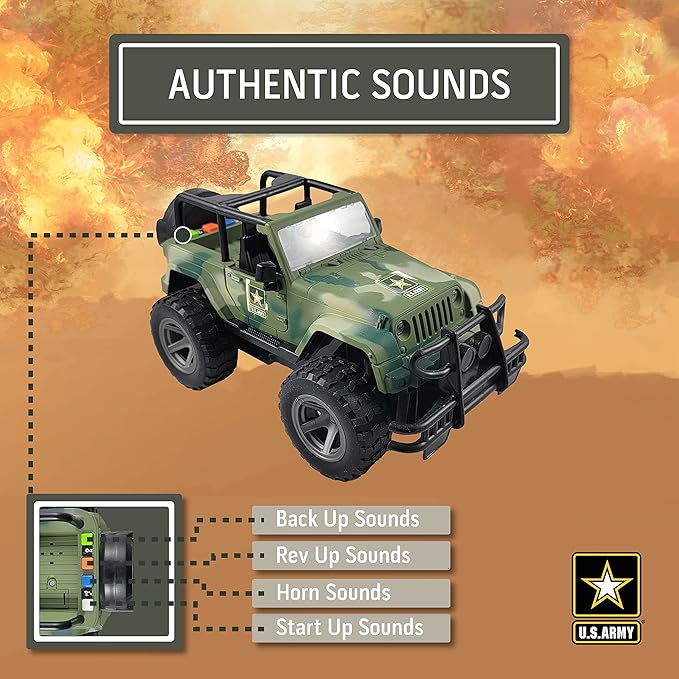 Lollipop United States Army Friction Powered 1/16 Model Off Road Vehicle w/Car Light & Sound, Push & Go Toy Rescue Battle Truck Military Toys 3+ yrs Old