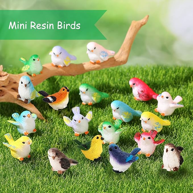 25 Styles Mini Resin Bird Figurines Toys for Kids Small Plastic Fake Little Birds Miniature Animal Bulk Crafts Decoration Outdoor Fairy Garden Accessories