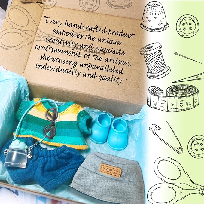Clothes for 6.7in/17cm Dolls (Without Dolls) Sets and Accessories,6PCS (Hat + Glasses + t-Shirt + Pants + Water Bottle + Shoes), Collectors and As Gifts.(Green and Yellow Duplex)