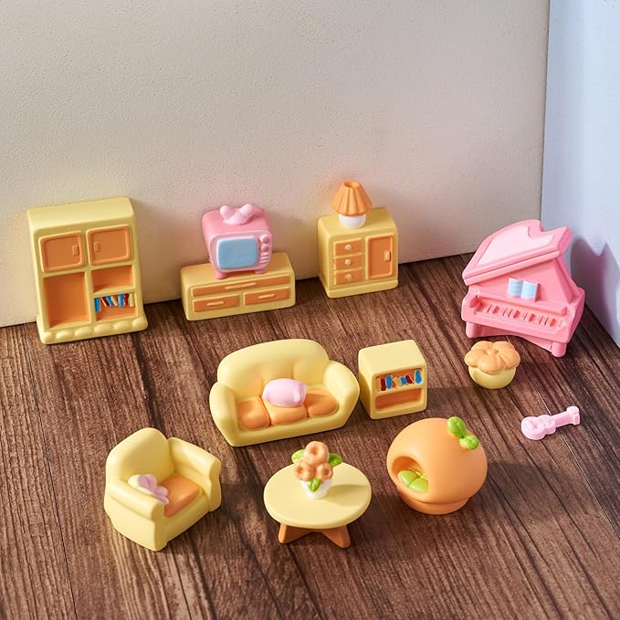 Craftdady 15pcs Furniture Miniature Set Sofa Table Cabinet Mushroom Micro Landscape Dollhouse Cute Figurines for Office Fairy Garden Home Decor Resin Collectibles Set