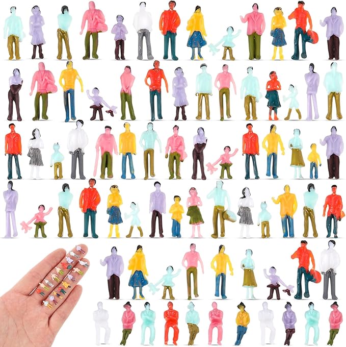 Namalu 100 Pcs Mini People Figurines 1: 150 Scale Architectural Painted Tiny Model Sitting and Standing Plastic People Assorted Poses Model Trains for Miniature Scenes
