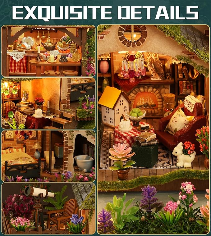 Spilay DIY Miniature House Kit, DIY Dollhouse Kit with Music Box, Forest Adventures 3D Wooden Puzzle Book Nook Kit for Adult, Bookshelf Decor&Gift for Birthday Halloween Christmas