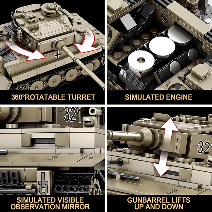 Reobrix Tiger I Tank Building Block Set for Adult,WW2 Military German Tank Model Set,World of Tanks Authorized Products 77031,Army Toys Building Kit,Ideal Gift for Boys Age 14+,1138 PCS