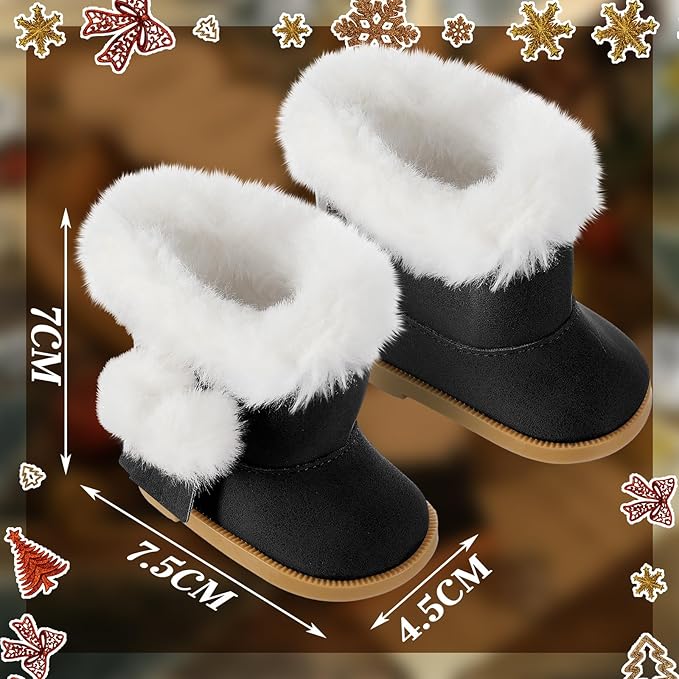 Bencailor 3 Pairs Doll Shoes 18 Inch Doll Boots Winter Dolls Snow Boots Christmas Accessories for Dress up(Black White Brown)