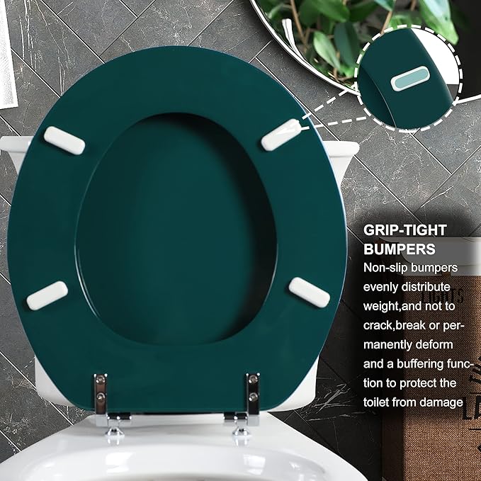 Dark Green Round Toilet Seat Natural Wood Toilet Seat with Zinc Alloy Hinges, Easy to Install also Easy to Clean, Scratch Resistant Toilet Seat by Angol Shiold (Round, Dark Green)