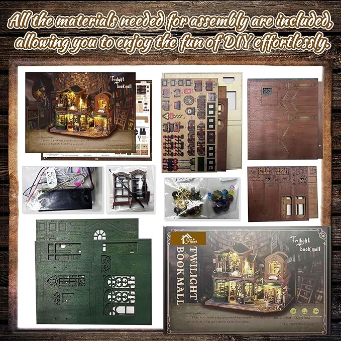 Flever Dollhouse Miniature DIY House Kit Creative Room with Furniture and Glass Cover for Romantic Artwork Gift (Twilight Bookmall)