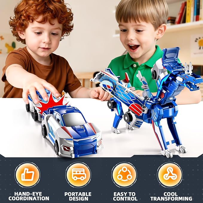 Collision Transforming Dinosaur Car Toy, 2 in 1 Magnet Cars Transform into Dinosaur Toys, Fun Robot Dinosaur Toy Cars Birthday Gift for Kids Boys Girls Age 4-6 6-12 Year Old