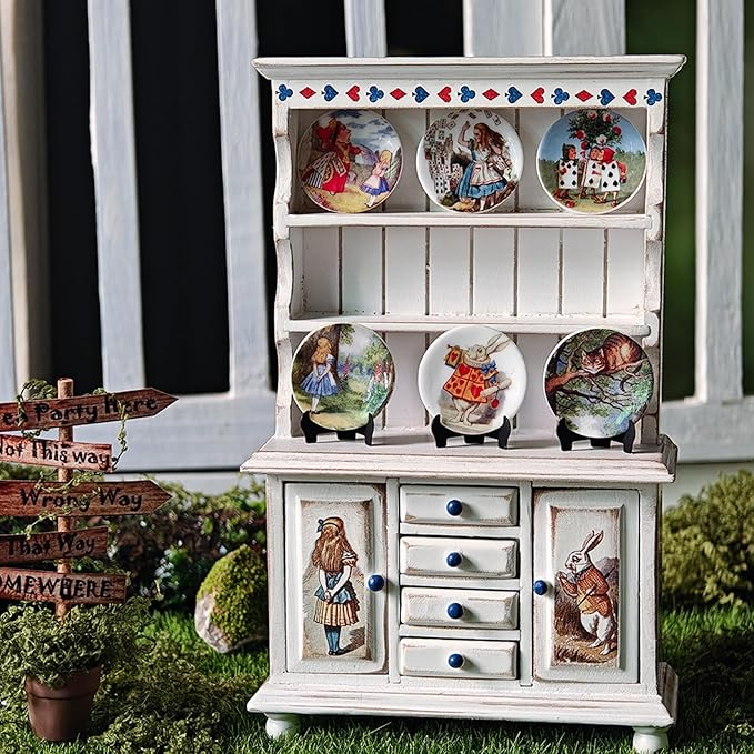 6PCS Handcrafted Miniature Ceramic Plates in 1:12 or 1:6 Scale, Vintage Porcelain Playhouse Dishes (Alice, 2.3CM)