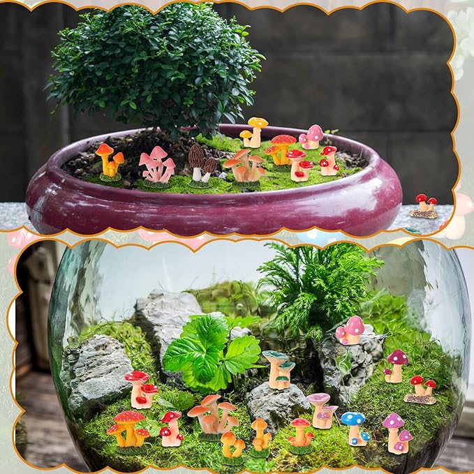 21 PCS Mini Mushrooms Cute Tiny Resin Mushrooms Figures Miniature Little Small Mushroom for Fairy Garden Landscape Bonsai Aquarium Dollhouse Hide Crafts Decor