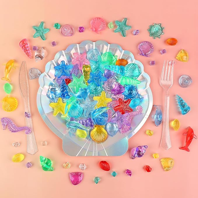 90 PCS to110 PCS Mini Seashells Figures Tiny Resin Marine Animals Mini Plastic Seashells Figures for Vase Filler Home DIY Crafts Party Gifts Decoration, 14.82 oz