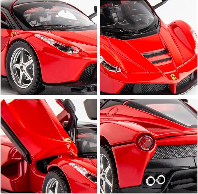 BDTCTK 1:32 Farrari Car Model Pull Back Car with Sound and Light for Kids Boy Girl, Metal Body Door Opened Red