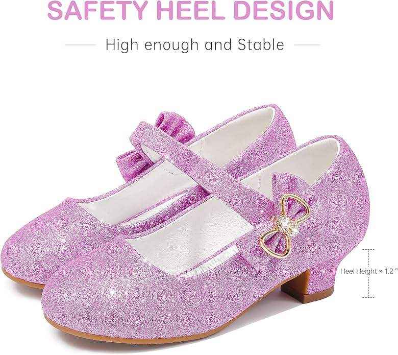 Dufannie Girls Dress Shoes Low Heel Princess Flats Mary Jane Flower Wedding Party Glitter Shoes for Kids Toddler