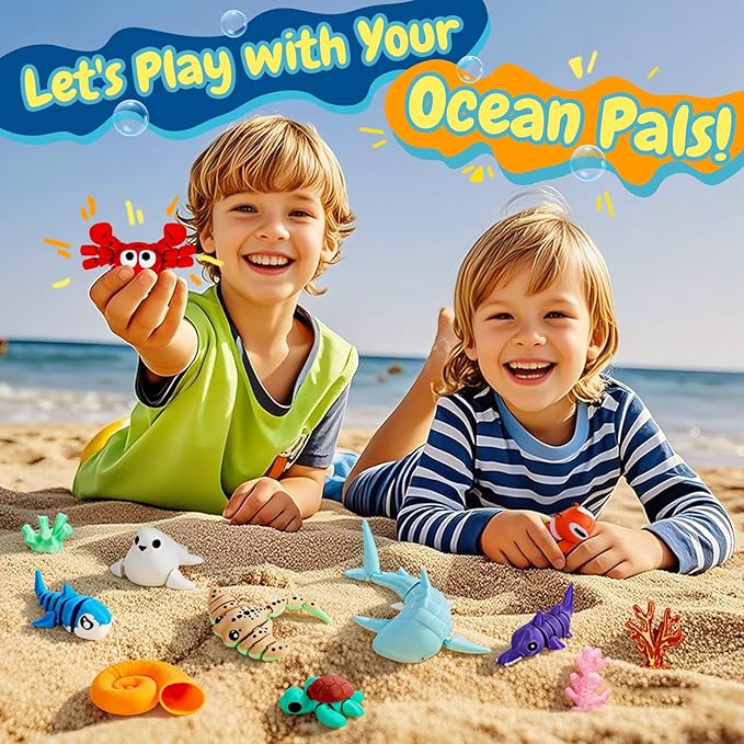 3D Printed Sea Animal Toys - 24Pcs Ocean Animals Figurines Toys for Kids - Flexible Articulated Fidget Toys for Birthday Party Favors Gifts Desk Pets Decoration