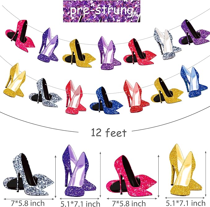 High Heel Banners 2Pcs High Heels Party Decorations Girls Engagement Party Supplies Stiletto Shoes Cutout Banners for Makeup Night Wedding Bridal Shower Decor