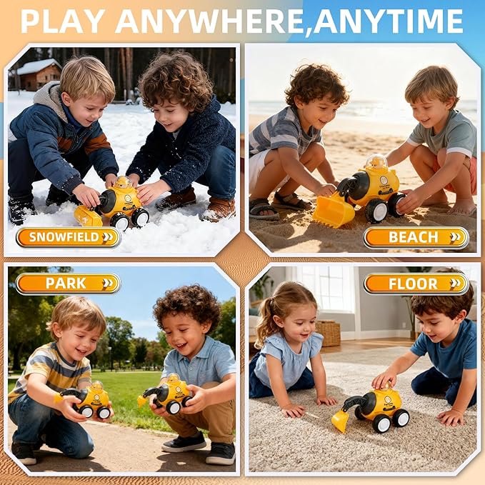 Construction Toys for 2 3 4 5 Years Old Boys Girls Kid Toddlers, Press to Go Engineering Friction Inertia Car Toys for 18 Month, Sandbox Excavator Truck Toys Vehicles, Valentines Day Gifts