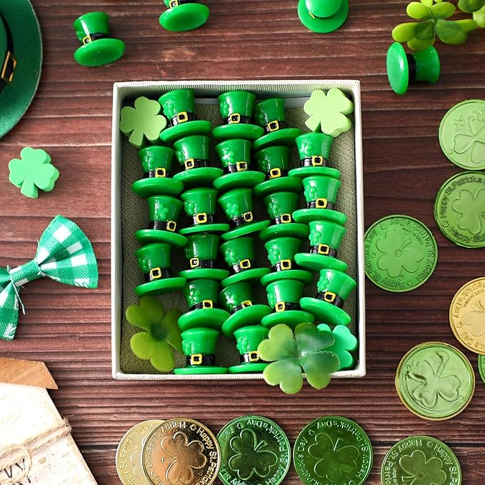 50 Packs St Patrick's Day Hat Miniature Green Hats Figurine -Resin Tiny St Patricks Day Leprechaun Decorations for Irish Gifts Party Favors Table Tiered Tray Decor Dollhouse Craft Projects