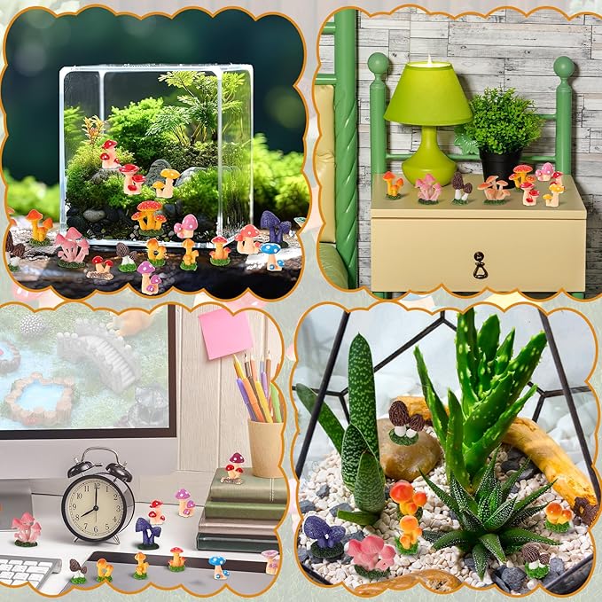 21 PCS Mini Mushrooms Cute Tiny Resin Mushrooms Figures Miniature Little Small Mushroom for Fairy Garden Landscape Bonsai Aquarium Dollhouse Hide Crafts Decor