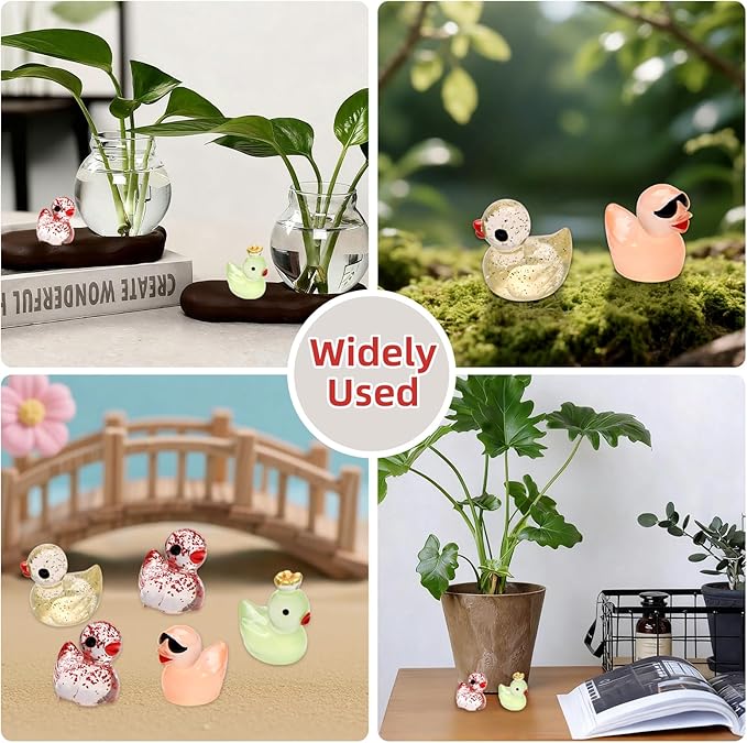 25pcs Mini Resin Ducks with Mini Suitcase, 12pcs Glitter &13pcs Luminous Tiny Duck Resin Animals for Fairy Garden Accessories, Dollhouse, Landscape, Succulents Decor, DIY Craft
