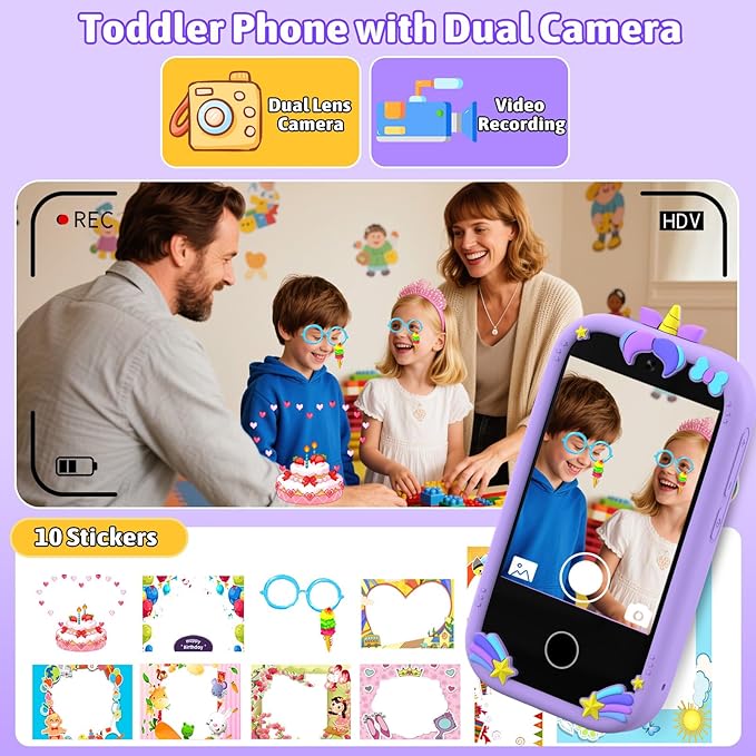 BEBESIRI Kids Camera Mini Smartphone Toy for Girls, 2.8" Touch Screen, 22 Learning Games, Dual Camera, Music Player, 32GB Card | Educational Gift for Christmas & Birthday (Lavender)
