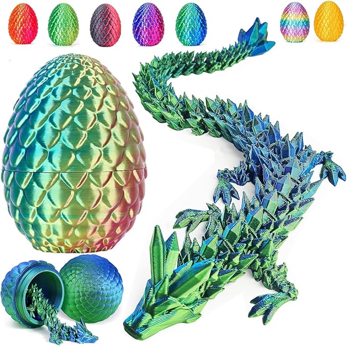 Easter Dragon Eggs with Dragon Inside, 12in 3D Printed Dragon Easter Egg,Basket Essentials Stuffers,Prefilled Easter Egg Filled with Toy,Basket Stuffers.Fidget Toy for Kid boy(LaserGreen)
