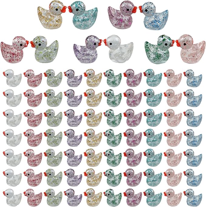 80 Pcs Mini Resin Ducks,10 Colors Sequin Miniature Ducks for DIY Projects Garden Dollhouse Aquarium Home Birthday Craft Party