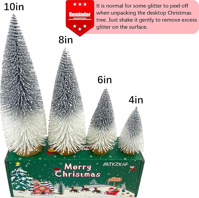 MTKZKAF Mini Christmas Trees Bottle Brush Christmas Trees for Christmas Decorations Multicolor Table Top Gradient Christmas Tree with Wooden Base (Silvery+White)