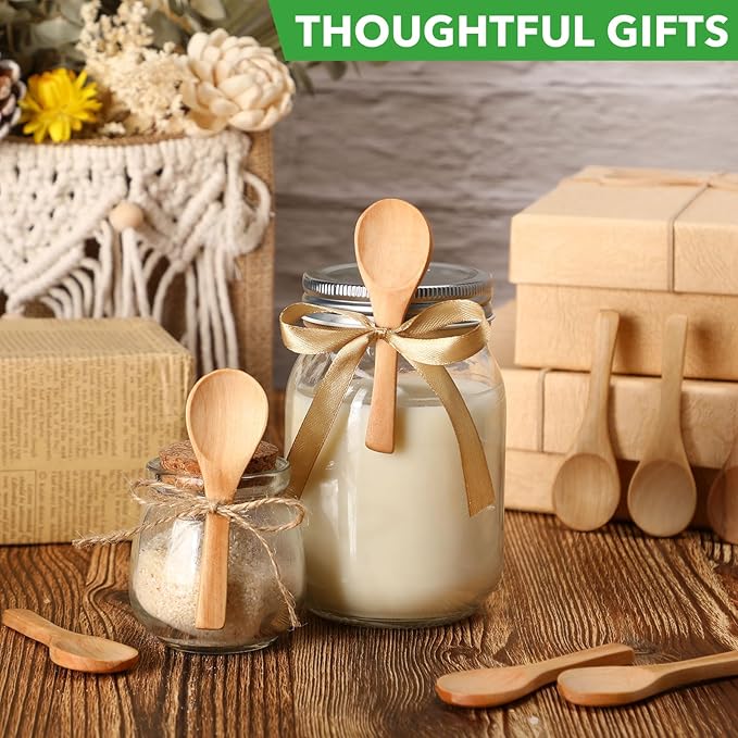 Boao 100 Pcs Small Wooden Spoons, 3.5'' L, Mini Wood Natural Tiny Spoons Wooden Little Teaspoons for Jars Sugar Creamer Honey Spices Salt Kitchen Supplies (Light Brown)