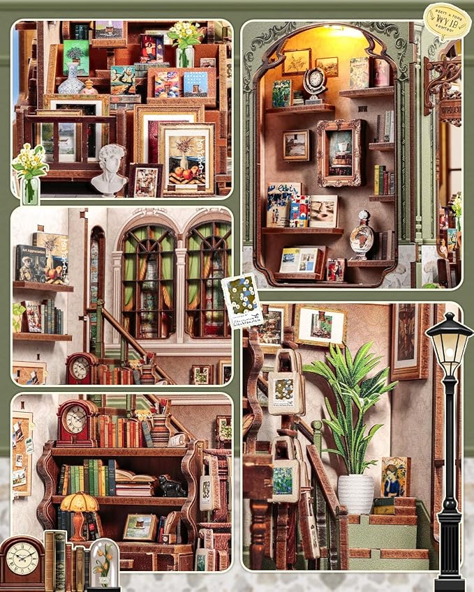 CUTEBEE Book Nook Kit, DIY Miniature House Kits for Adult and Teens, Decorative Bookend with LED, 3D Wooden Puzzle, Mini Booknook Tiny House Model Building Kit, DIY Crafts Hobbies Gifts