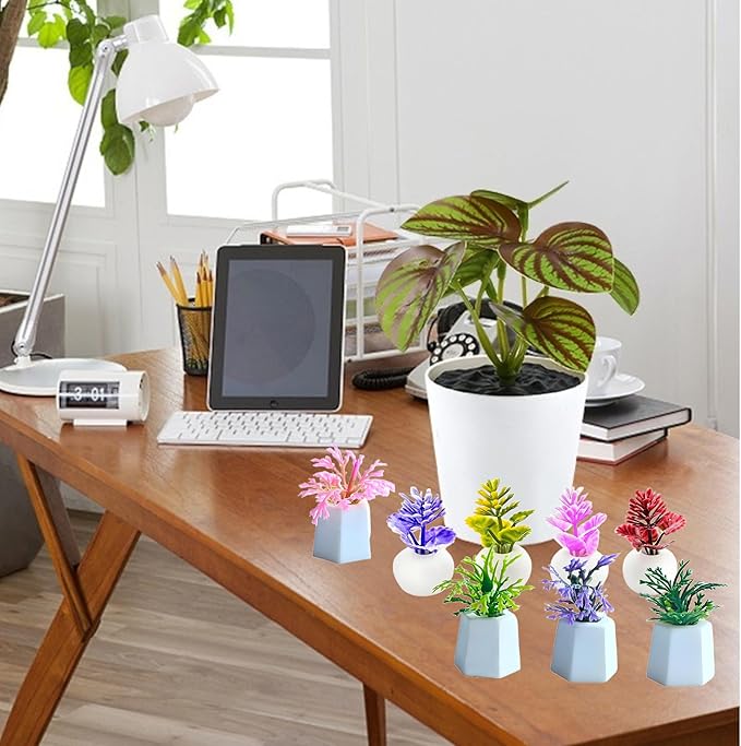 8 Pcs Miniature Potted Plants Set – 1:12 Scale Dollhouse Greenery Ornaments, Realistic Tiny Bonsai & Flower Pots for Fairy Garden, Terrarium, Desk Display, DIY Craft & Micro Landscape Decoration（ B ）