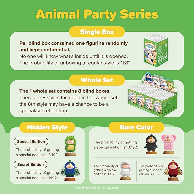 Lulu The Piggy Blind Box Figures - Animal Party Series Blind Boxes Mystery Box Cute Animal Figurines Collectible Toys Home Desk Decorations Holiday Birthday Gifts, Single Box