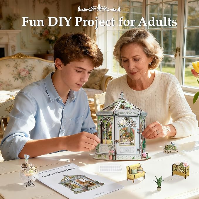 Fsolis Book Nook Kit - DIY Miniature Kit for Adults Tiny House Bookshelf Diorama 3D Puzzles Flower Shop Craft Gifts for Women Book Lovers(Windsor Flower House)