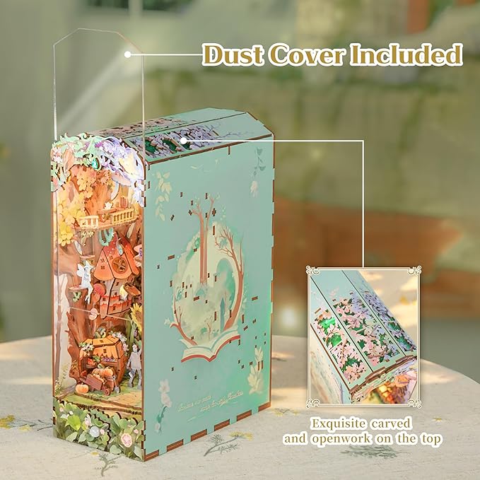 Tonecheer DIY Book Nook Kit, Dorothy's Journey 3D Puzzle Wooden Fairy Tales Miniature House Kit for Adults, Booknook Set Dollhouse Bookshelf Decor Bookend with Dust Cover and LEDs Ideal Gifts