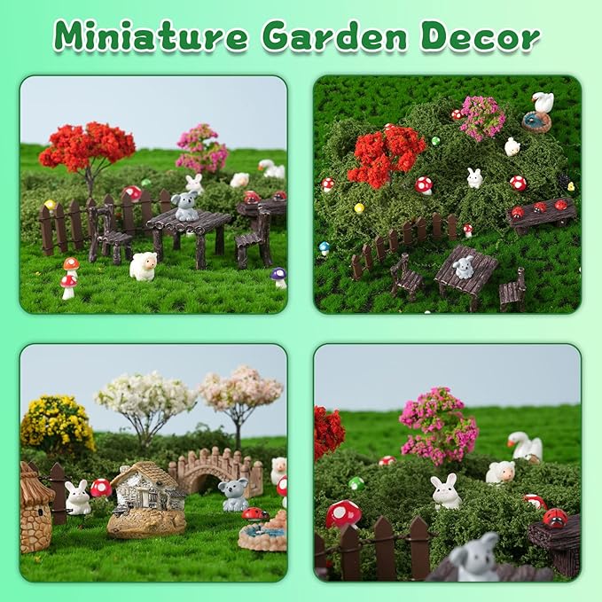 62 Pcs Mini Fairy Garden Accessories Outdoor, Fairy House Accessories Including Resin Animals, Miniature Figurines Micro Landscape Ornaments, Outdoor Fairy Garden Decor Kit