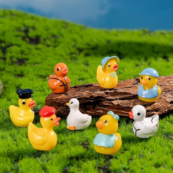 62Pcs Multicolor Mini Resin Ducks,Tiny Ducks to Hide,Exquisite Little Ducks Micro Sculptures,Fairy Garden/Dollhouse Decor/Miniature Landscape Ornaments