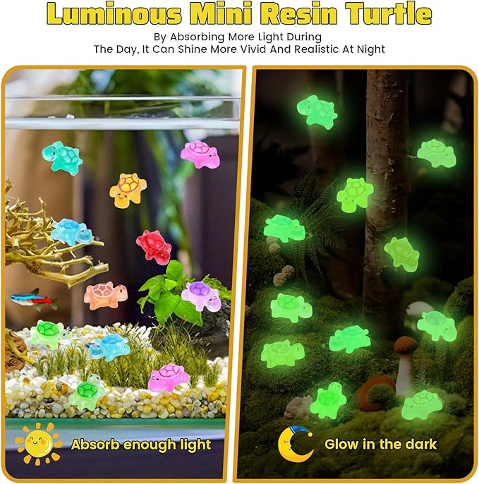 300pcs Mini Resin Turtles Luminous Tiny Turtle for Crafts Dollhouse Miniatures Mini Resin Things Animals for Fairy Garden Micro Landscaping Decoration Home Decor, 10 Colors(0.23 * 0.35inch)