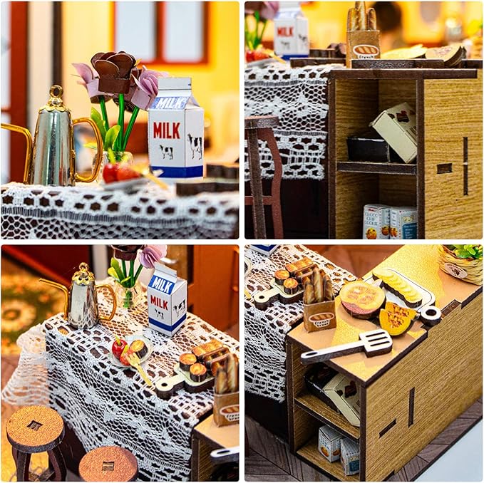 DIY Miniature House Kit, Dollhouse Kit with LED Light, Mini House Building Kits for for Adult to Building, Christmas Home Decorations Gifts for Family and Friends, Kitchen