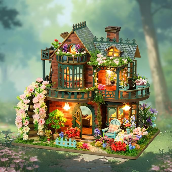 DIY Miniature House Kit - Wooden Miniature Dollhouse Kit with LED - Mini House Building Kit for Adults to Build - Tiny Model Doll House - Creative Craft Gift for Families Friends