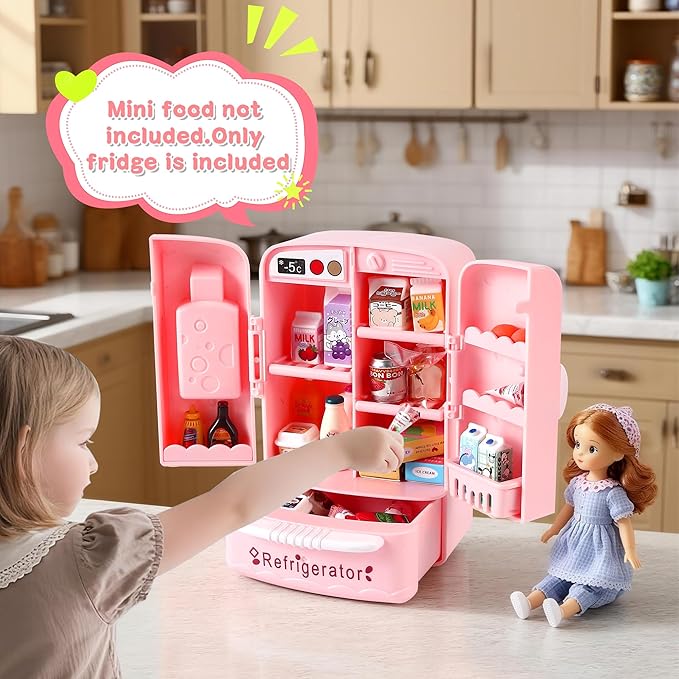 Dollhouse Mini Refrigerator Furniture, Essential Kitchen Accessory for Dollhouse, Compatible with Mini Foods, Kids' Playhouse Decor