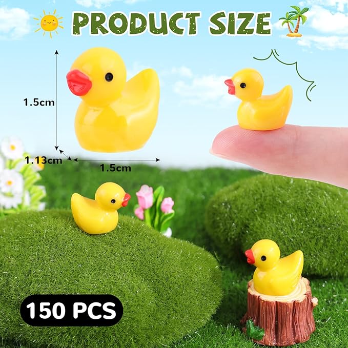 150PCS Mini Resin Animals Cute Yellow Tiny Ducks,Miniature Duck Figures to Hide,Little Animal Small Figurines Bulk for Topper Desk Garden Dollhouse Landscape Aquarium Ornaments DIY Crafts & Decor