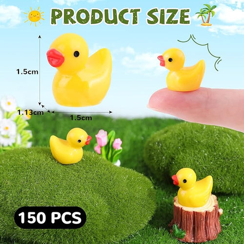 150PCS Mini Resin Animals Cute Yellow Tiny Ducks,Miniature Duck Figures to Hide,Little Animal Small Figurines Bulk for Topper Desk Garden Dollhouse Landscape Aquarium Ornaments DIY Crafts & Decor