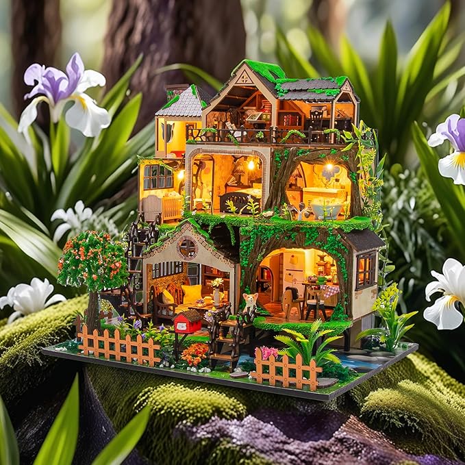CUTEROOM Miniature House Kits for Adults, Mini Dollhouse Wooden Furniture Kit, DIY Craft Kits Creative Room Tiny House for Decoration-Fairytail Forest