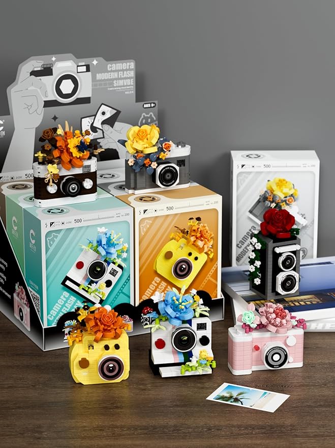6 Set Cute Flower Camera Series Mini Building Toy Bricks Micro Blocks Kit Miniature Toys Ideal for Home Decor Desktop