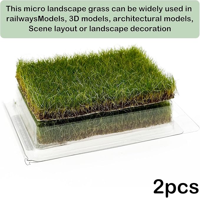 Woohome 2 PCS Static Grass Tuft Railway Artificial Grass for Train Scenery, Railway Landscape, Military Sand Table DIY, Yellowish Green