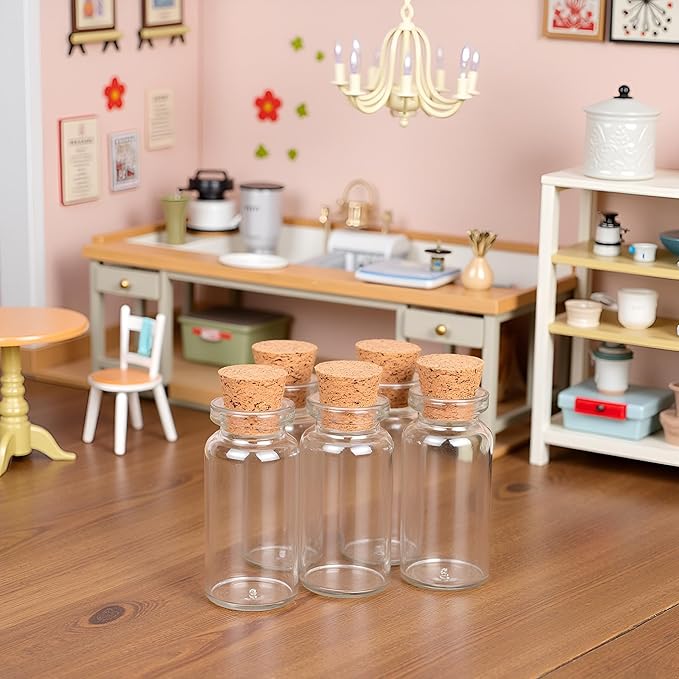 10Pcs Dollhouse Glass Jars Miniature: 1/12 Scale Glass Bottles Food Container for Kitchen Restaurant - Mini Canister Empty with Cork，Dollhouse Decor，Dollhouse DIY Accessories