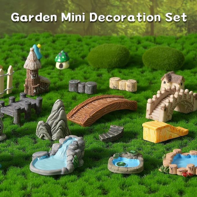 22 Pcs Mini Fairy Garden Accessories - Multicolor Resin, Plastic, Stone - Miniature-Garden-Accessories - Modern Fairy Theme - Perfect for DIY Crafts, Weddings, Birthdays