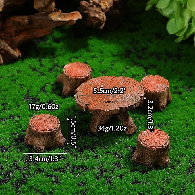 5 Pcs Fairy Garden Accessories Miniature Table and Chairs Set Micro Landscape Decoration Mini Resin Village Furniture Ornaments Kit for DIY Craft Gift Dollhouse Succulents Home Outdoor Decoration