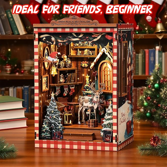KERNOWO Book Nook Kit, DIY 3D Wooden Puzzles for Adults, Teens and Beginners, Miniature Tiny House Kit for Bookshelf Decor, Bookish Gifts for Family, Friends, Book Lovers (Snow Pavilion)